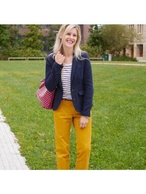 Lands End Mustard Yellow Cropped Chino Pants Size 8 Button Closure Button Cuffs